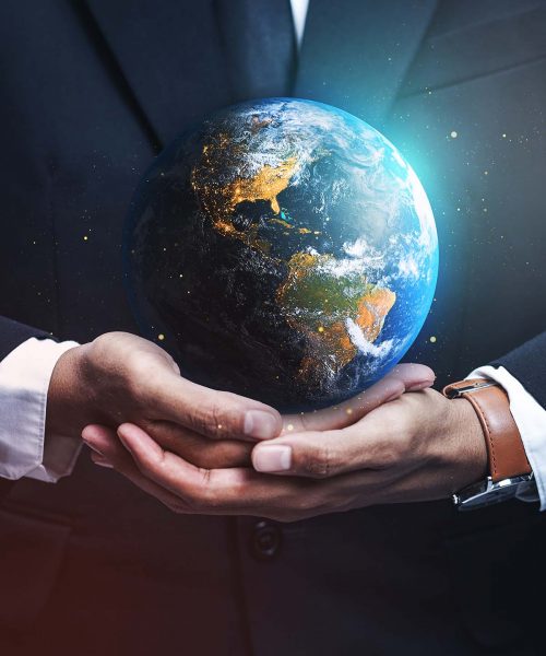 Businessman Holding Earth. Save Earth Concept.